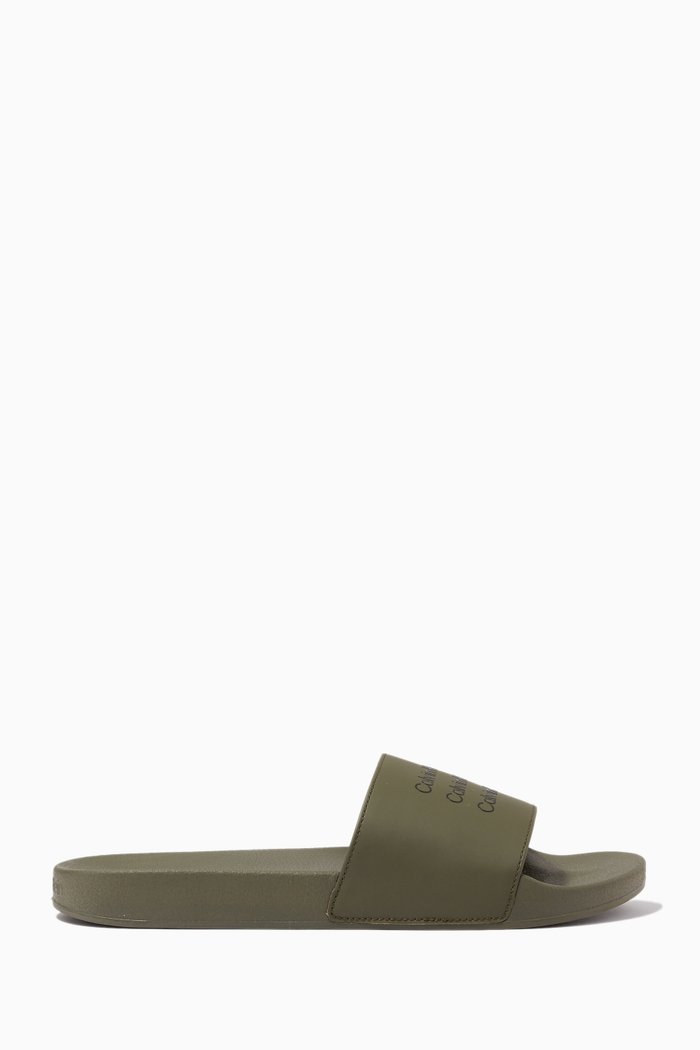 Logo Pool Slide Sandals in Recycled Rubber, Green