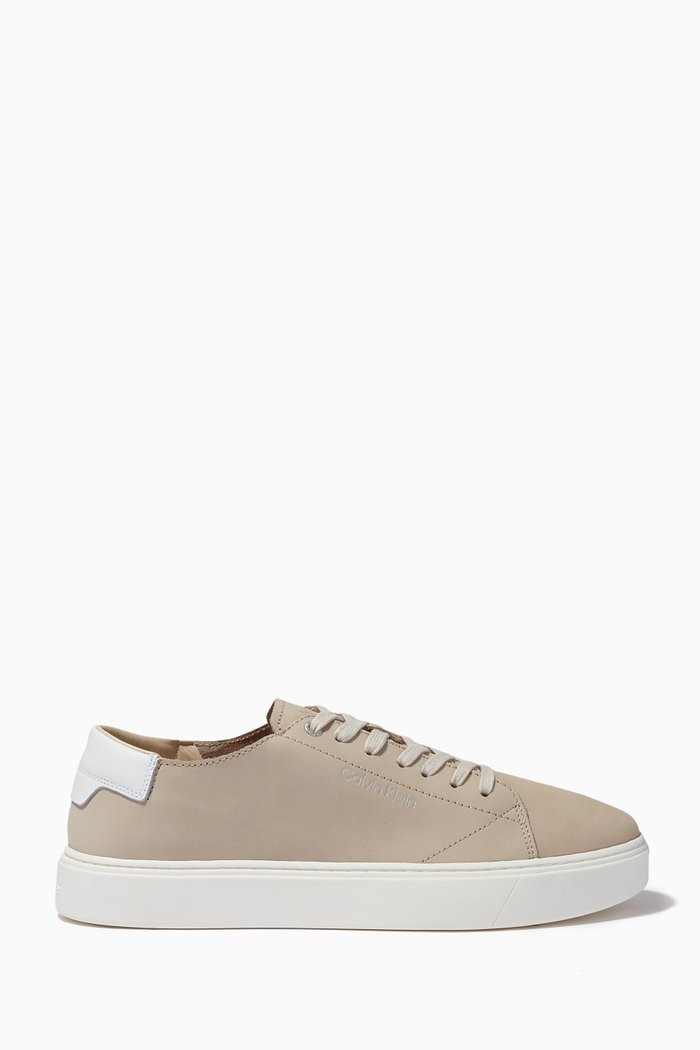 Low-top Sneakers in Faux Nubuck, Neutral