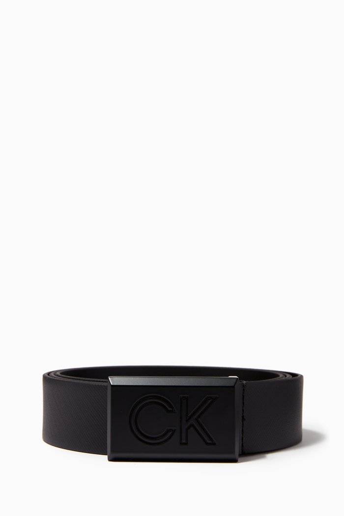 

CK Metal Plaque Belt in Leather, Black