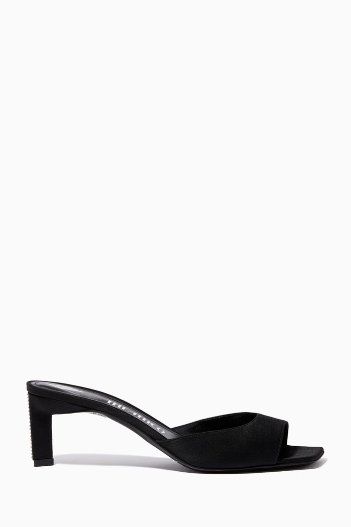 

Kaia Kitten Mule Heels in Satin, Black
