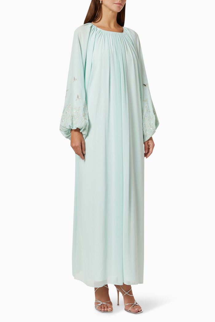 

Embroidered Balloon Sleeve Maxi Kaftan in Chiffon, Blue
