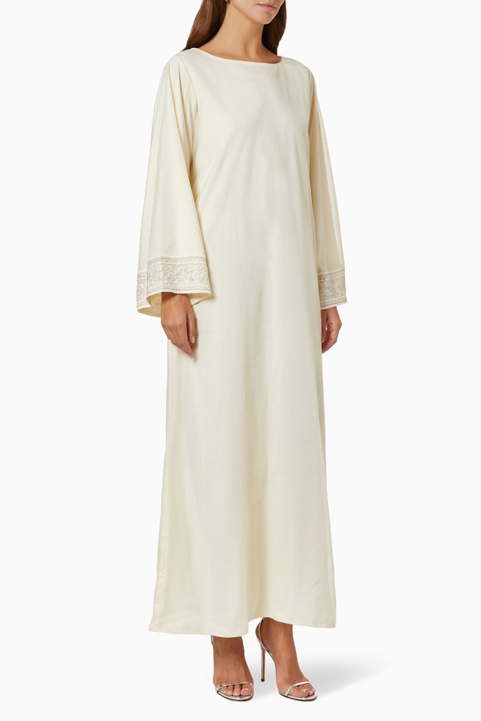 

Embroidered Trim Kaftan in Tulle, Yellow