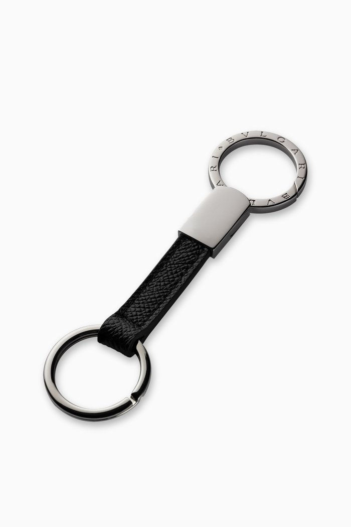 

BVLGARI BVLGARI Keyring in Leather & Brass, Black