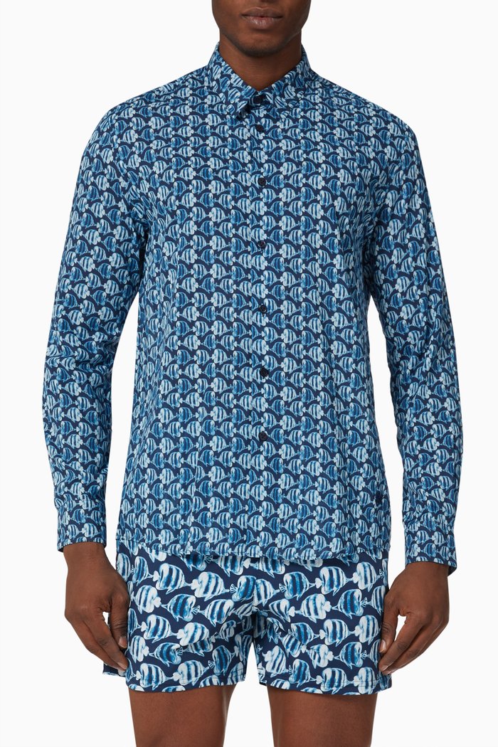 

Batik Fishes Summer Shirt in Cotton-voile, Blue