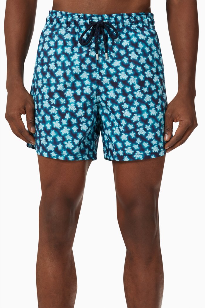 

Moorea Blurred Turtles Swim Shorts in Recycled Nylon, Blue