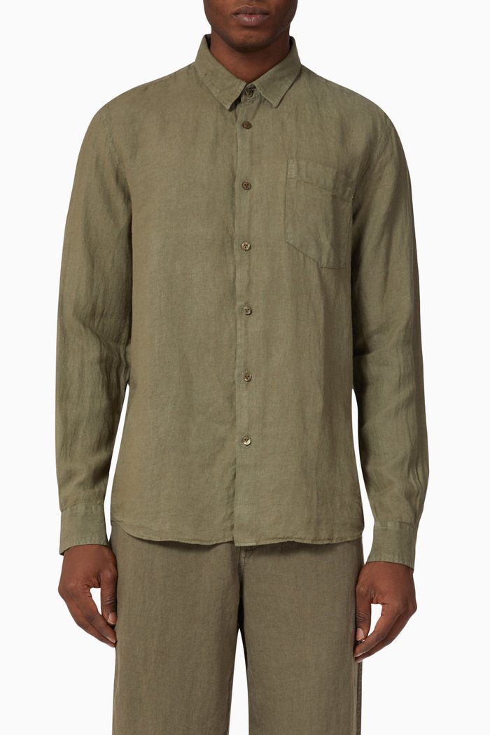 Caroubis Bio-dyed Shirt in Linen, Green