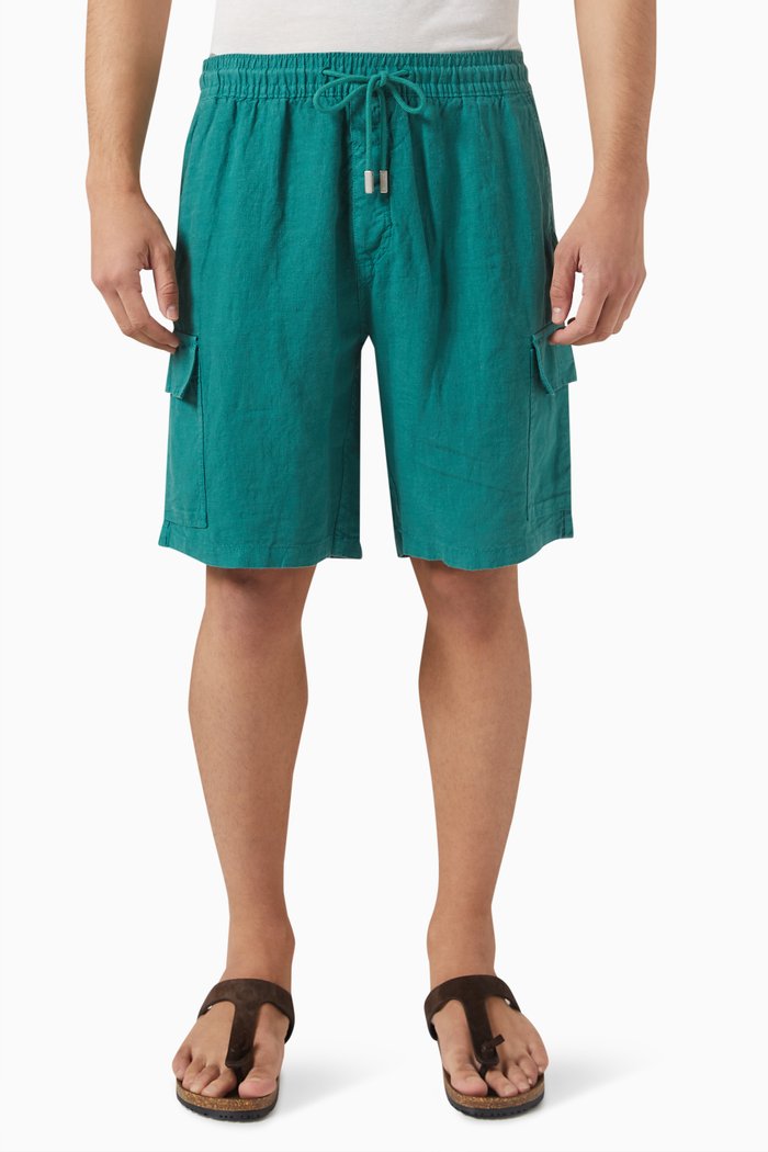 

Cargo Bermuda Shorts in Linen, Green