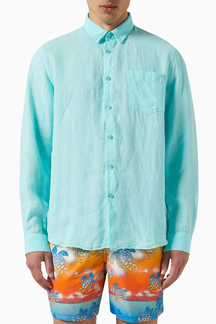 

Caroubis Patch-pocket Shirt in Linen, Blue