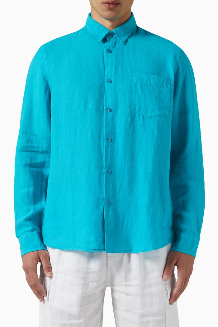 

Caroubis Patch-pocket Shirt in Linen, Blue