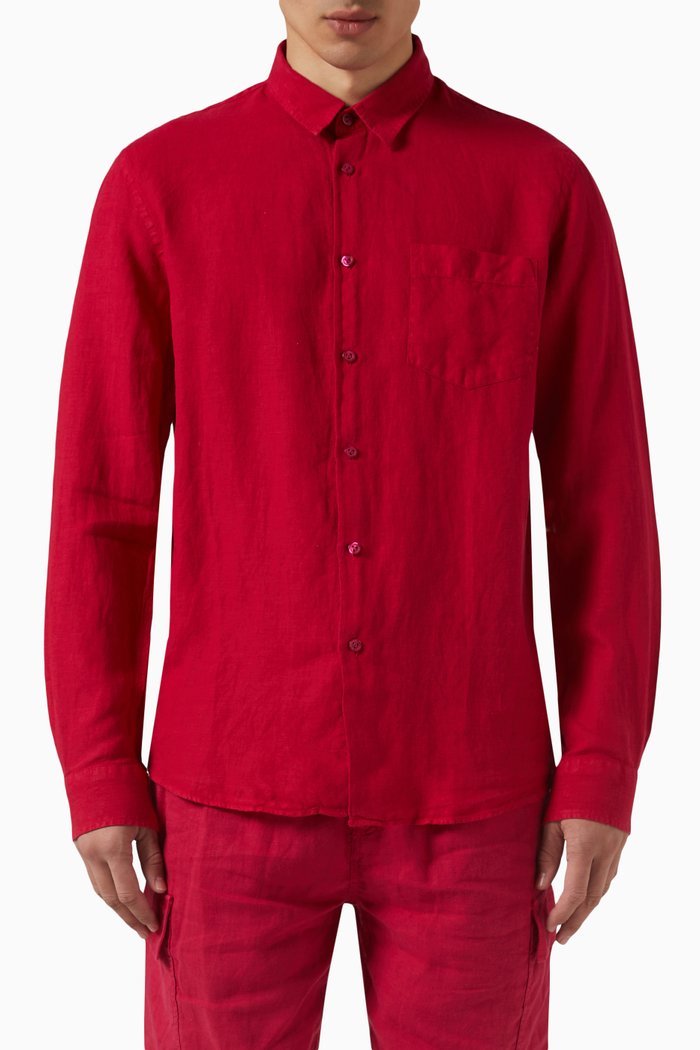 

Caroubis Patch-pocket Shirt in Linen, Red