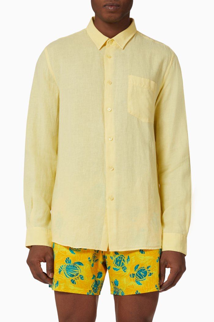 

Caroubis Patch-pocket Shirt in Linen, Yellow