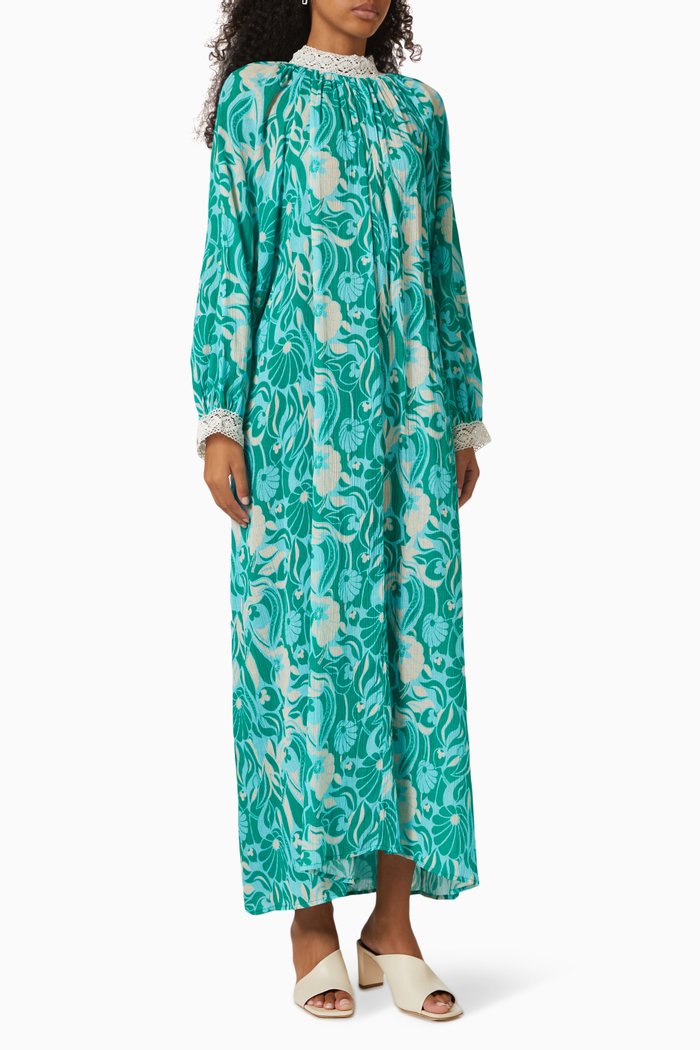 

Kahlo Crochet Trim Maxi Dress in Cotton, Green