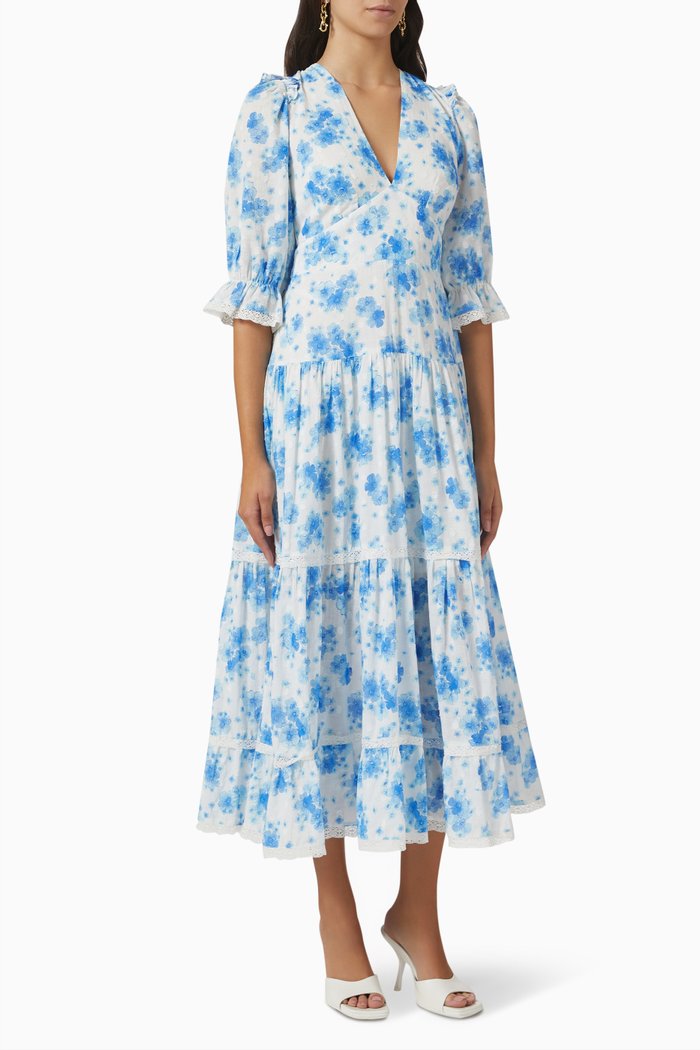 Adelaide Midi Dress in Cotton, Blue