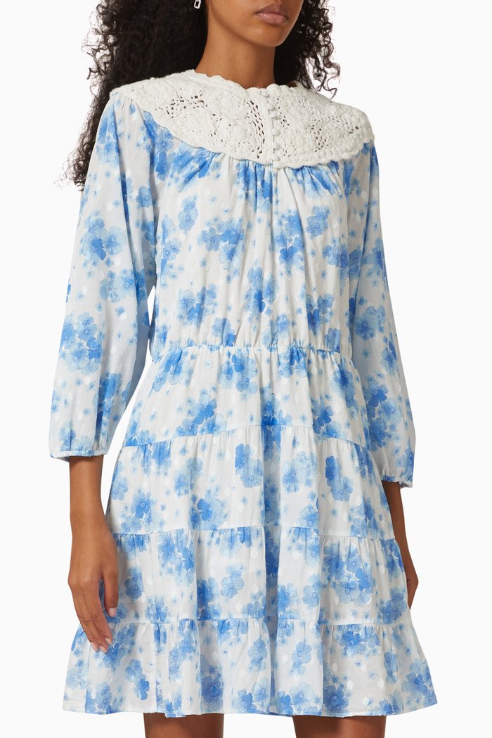 

Tatiana Crochet Trim Mini Dress in Cotton, Blue