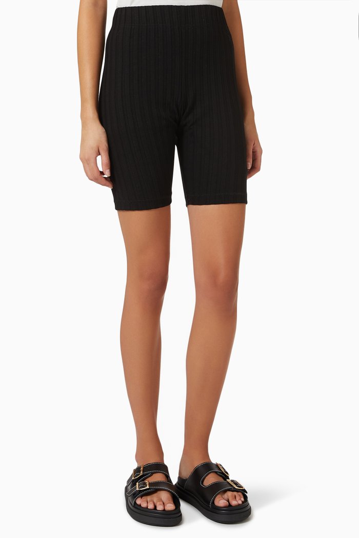 

90s Ribbed Biker Shorts in Rayon, Black