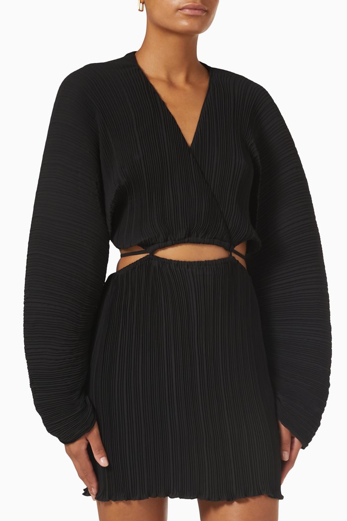 Always Fits Plissé Sculpted Dress, Black
