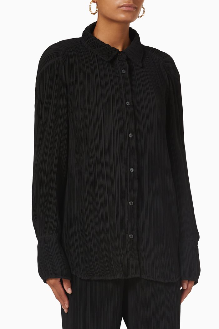 Always Fits Plissé Shirt, Black