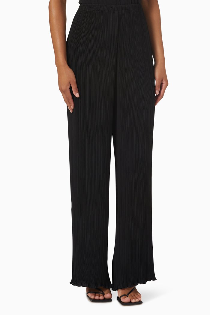 

Always Fits Plissé Wide Leg Pants, Black