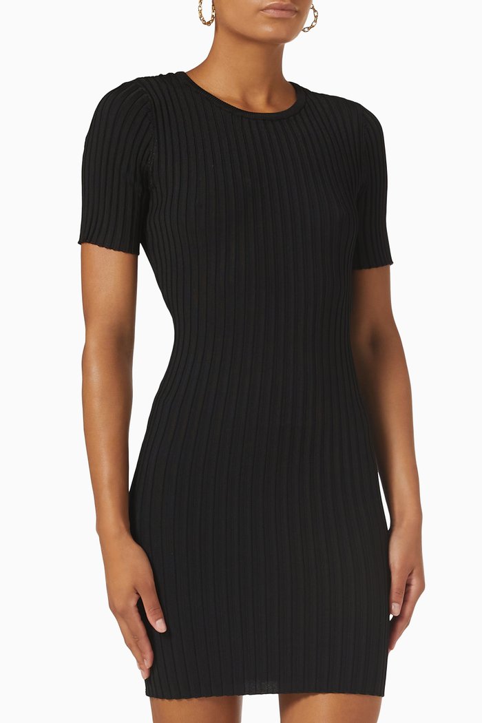 

Ribbed Open-Back T-shirt Dress, Black