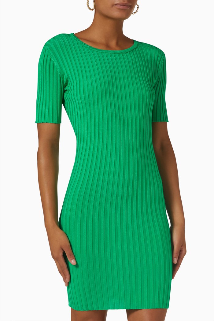 

Ribbed Open-Back T-shirt Dress, Green