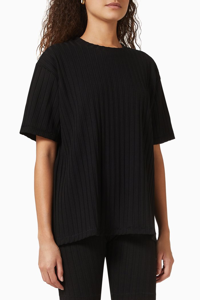 

Wide Rib Boyfriend T-shirt in Rayon, Black