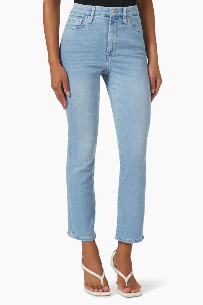 

Good Straight Natural Fray Hem Jeans, Blue