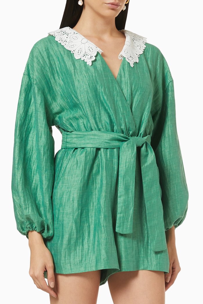 

Guipure Collar Playsuit, Green
