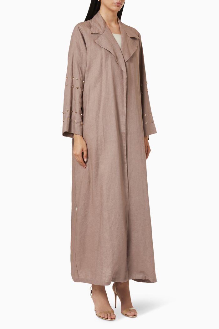 

Jacket Cut Abaya in Linen, Brown