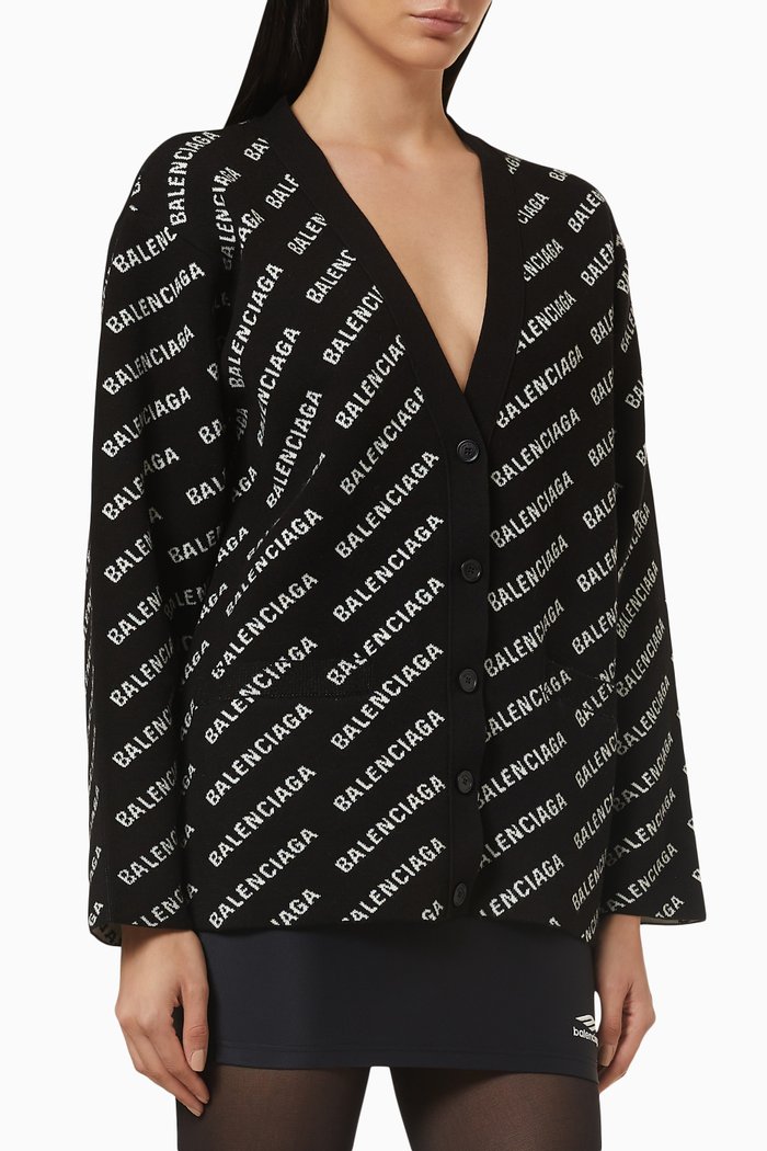 

Mini Allover Logo Cardigan in Wool Blend, Black