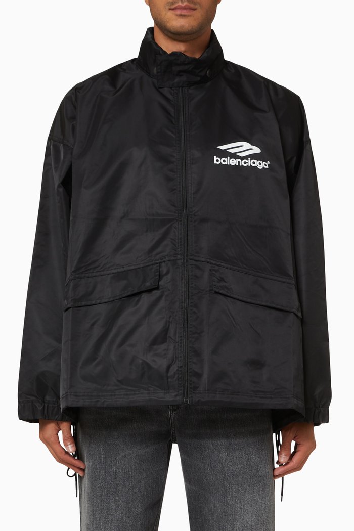 

3B Sports Icon Pleated Windbreaker in Nylon, Black