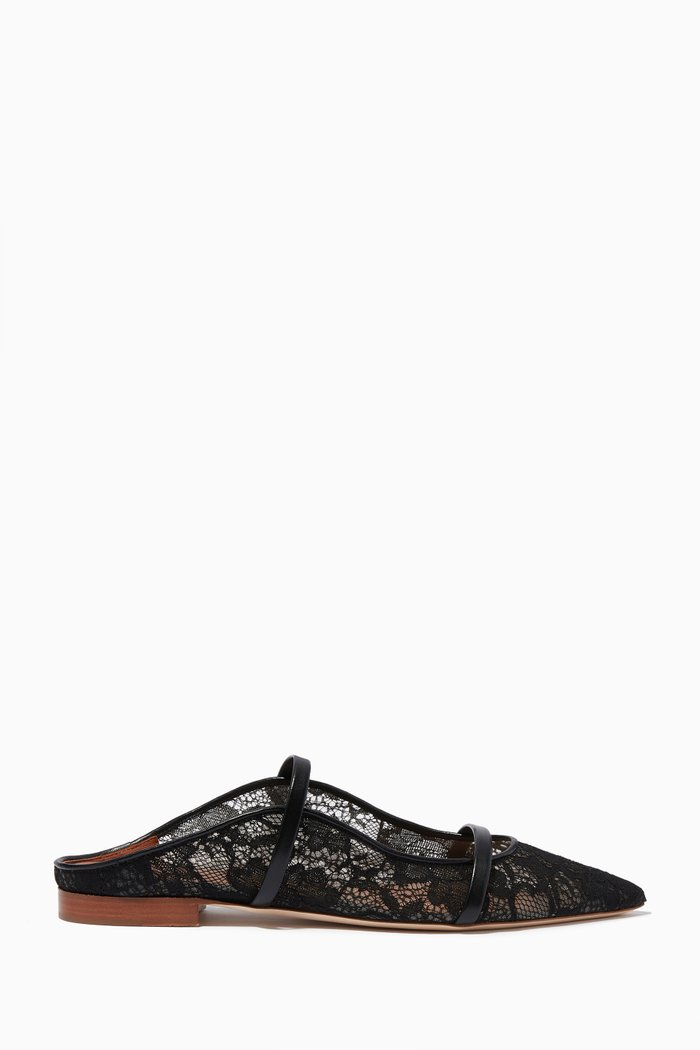 

Maureen Flats in Lace Mesh & Nappa, Black