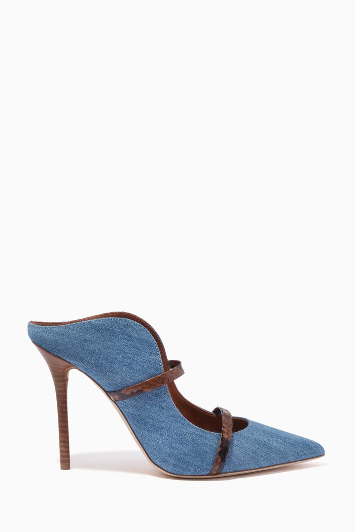 

Maureen 100 Mules in Denim & Elaphe, Blue