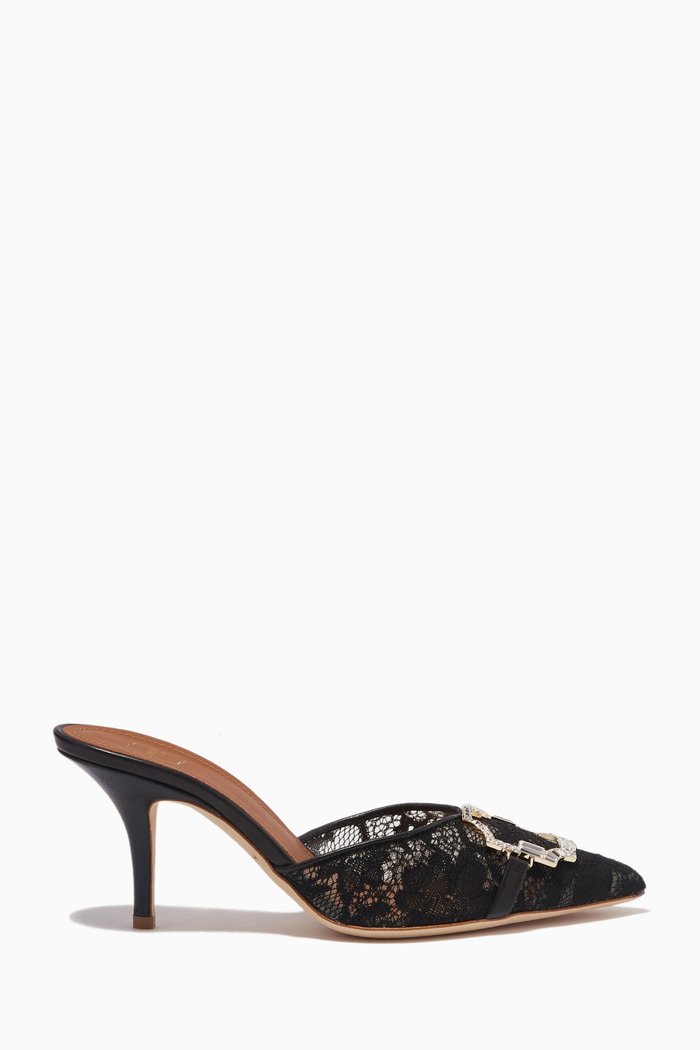 

Missy 70 Mules in Lace Mesh & Nappa, Black