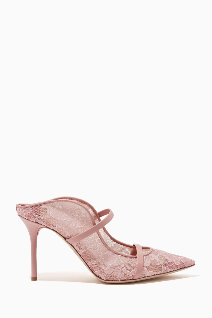 

Maureen 85 Mules in Lace Mesh & Nappa, Pink
