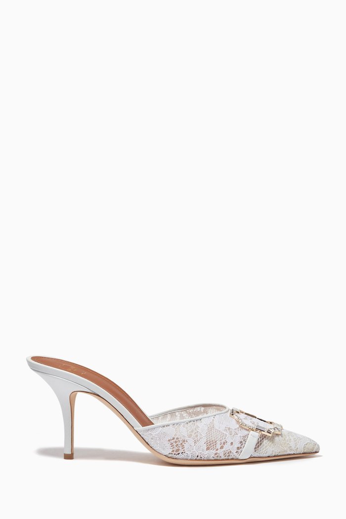 

Missy 70 Mules in Lace Mesh & Nappa, White