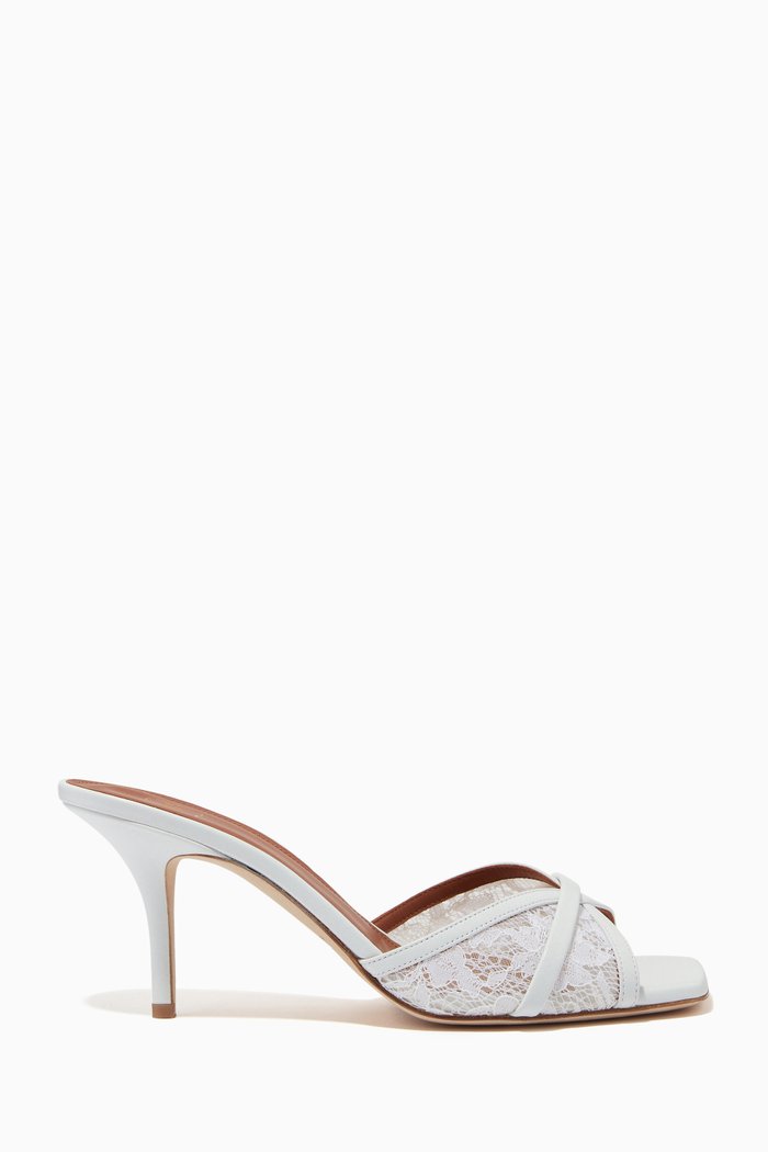 

Perla 70 Mules in Lace Mesh & Nappa, White