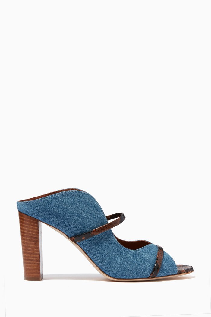 

Norah 85 Mules in Denim & Elaphe, Blue