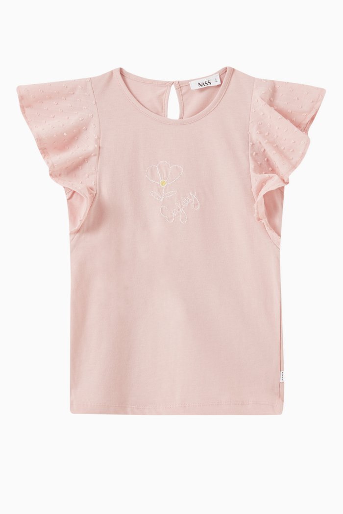 

Cassandra Frill Sleeves Top in Cotton, Pink