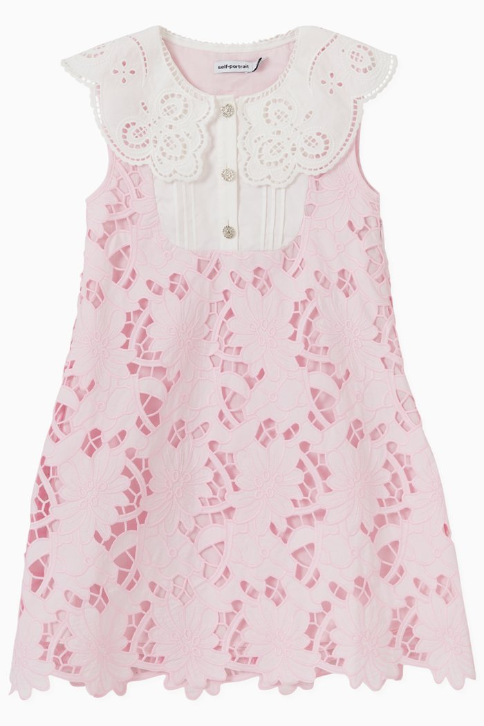

Guipure Lace Bib Dress in Cotton, Pink