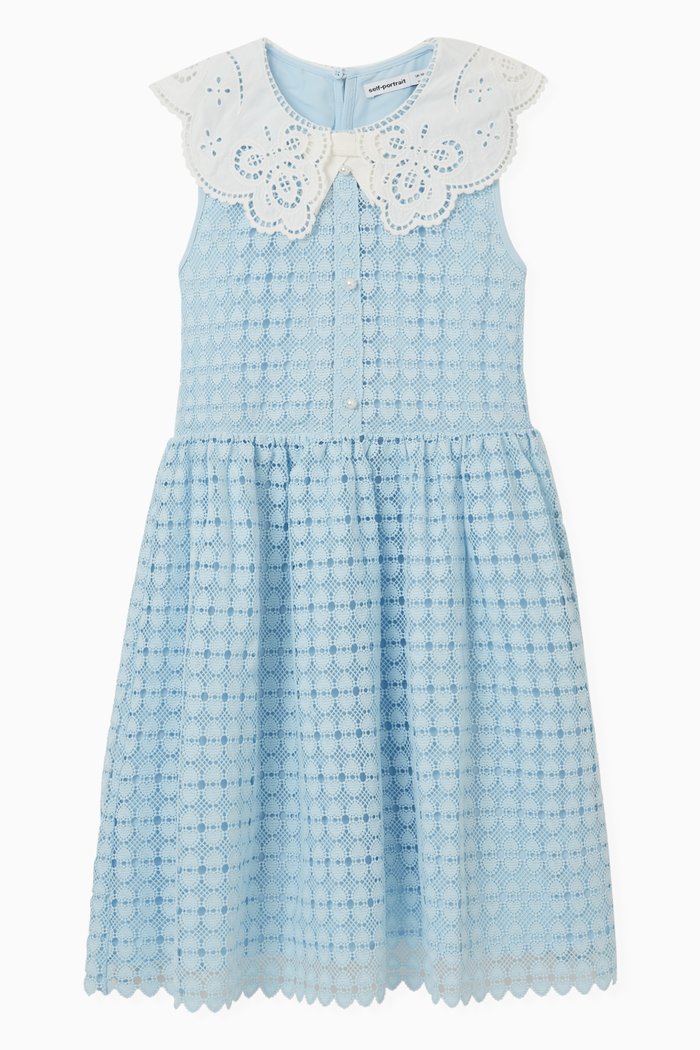 

Heart Broderie Collar Dress in Lace, Blue