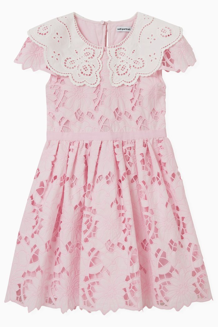 

Guipure Broderie Collar Dress in Cotton, Pink