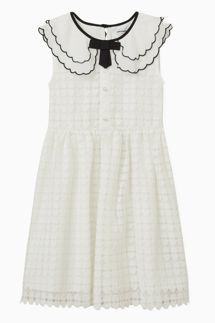 

Heart Scallop Collar Dress in Lace, White
