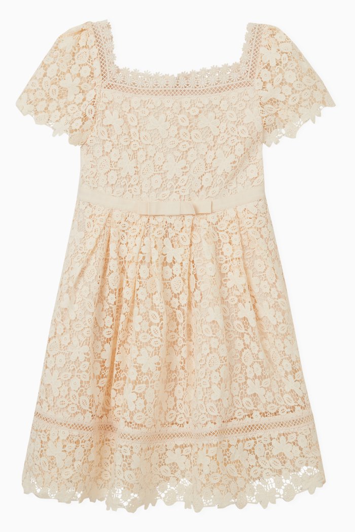 

Guipure Bow Belt Dress in Lace, White