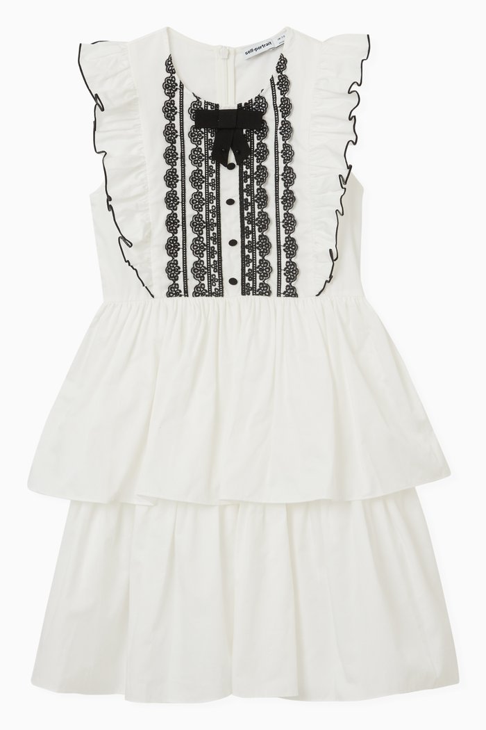 Contrast Bib Dress in Cotton, White