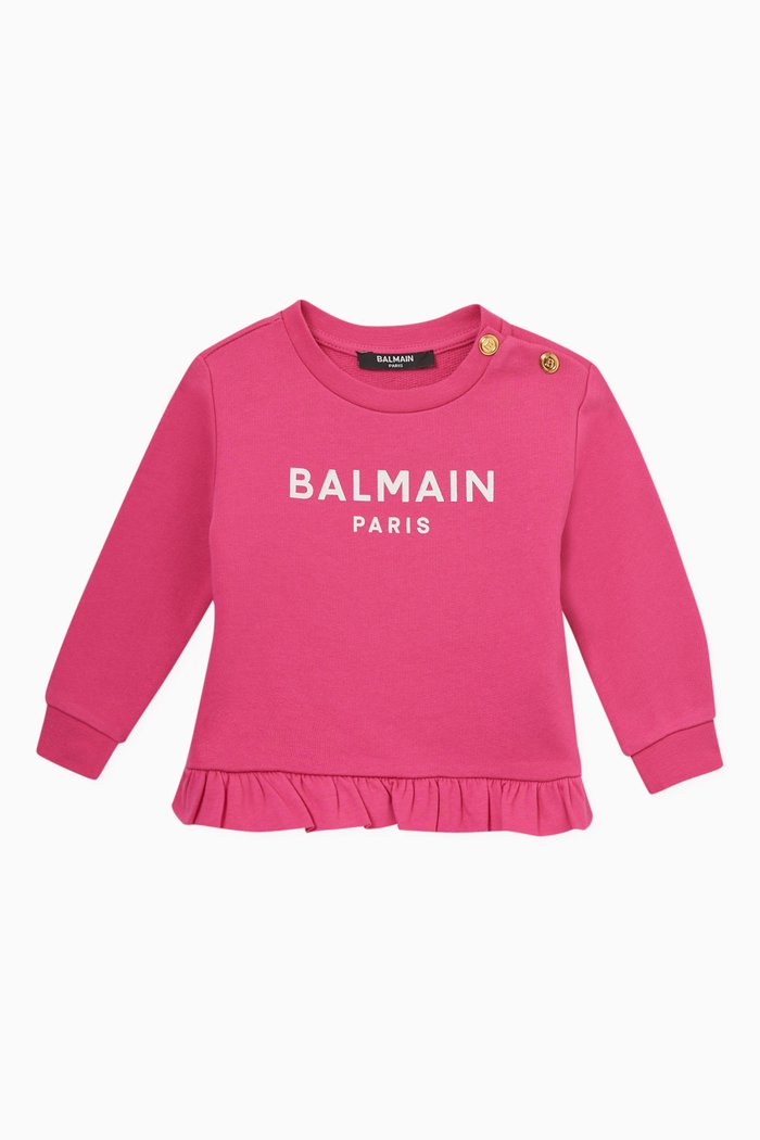 Ruffle Detail Sweatshirt in Cotton, Pink