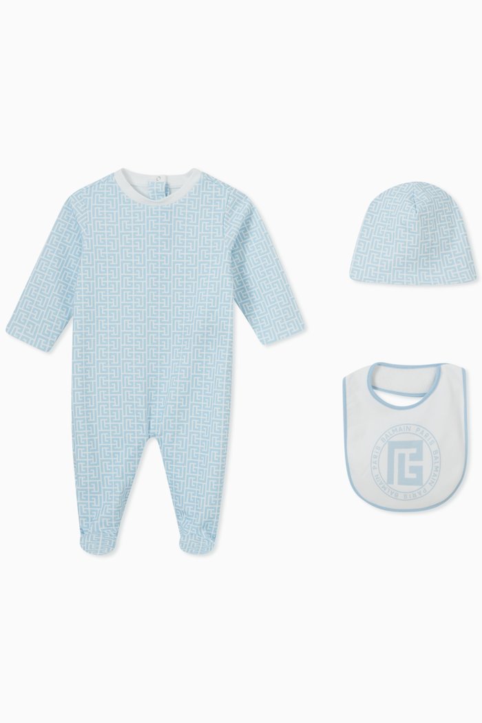 

Balmain Pyjama Gift Set of Romper, Hat & Bib, Blue