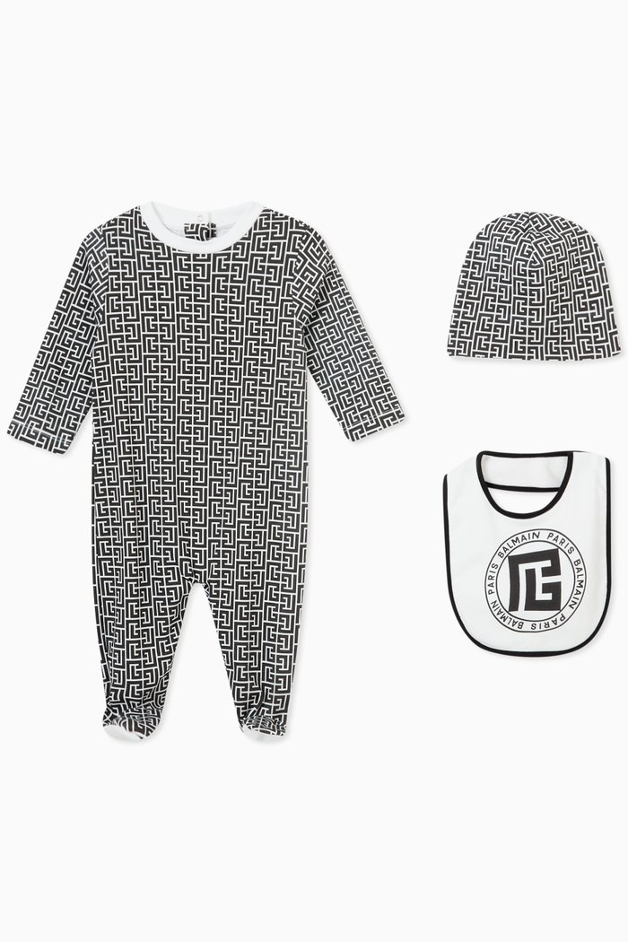 

Balmain Pyjama Gift Set of Romper, Hat & Bib, Black