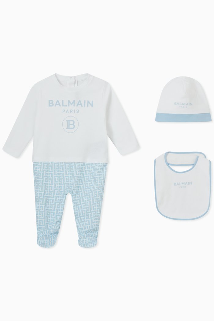

Balmain Pyjama Gift Set of Romper, Hat & Bib, Blue