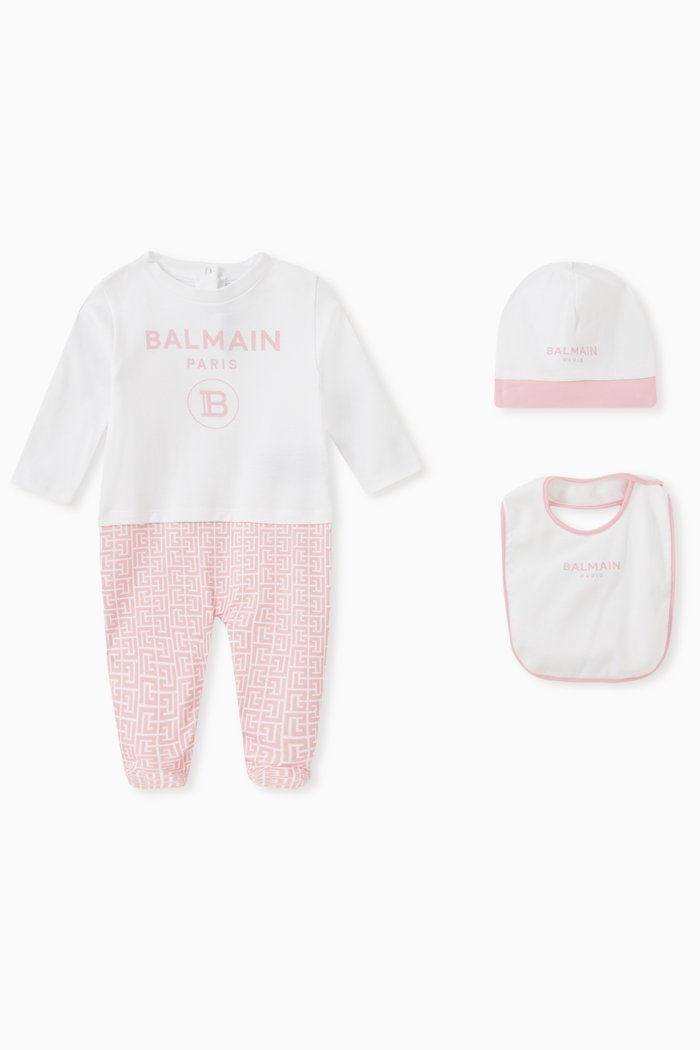 Logo Pyjama Set in Stretchy Cotton, Pink