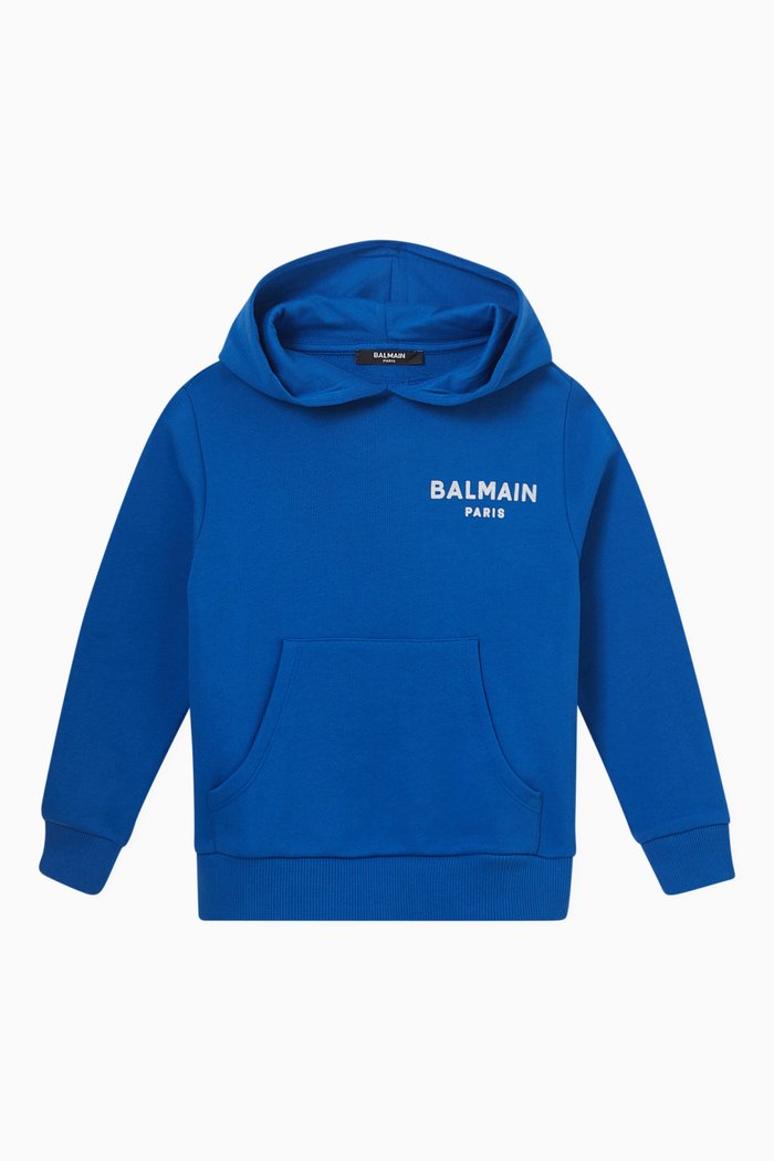

Logo Print Hoodie in Cotton, Blue
